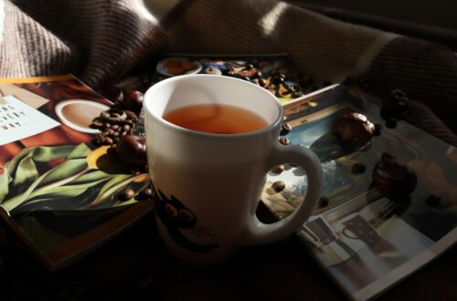 A cup of tea sitting on top of a table